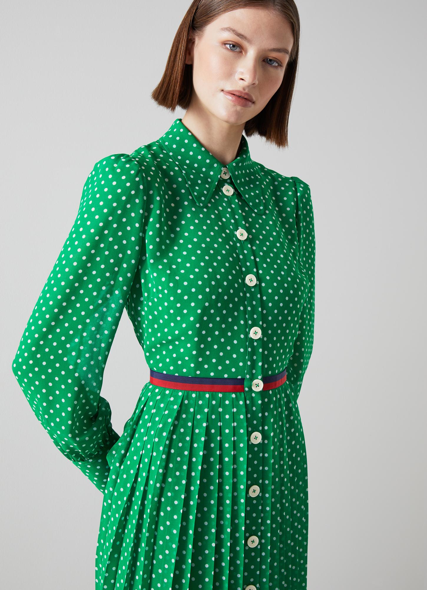 green emerald velvet dress J. Peterman Women's Polka Dot Button Front Dress