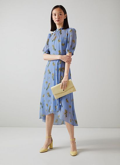 Thalia Blue And Yellow Mimosa Print Dress, Blue
