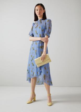 Thalia Blue And Yellow Mimosa Print Dress