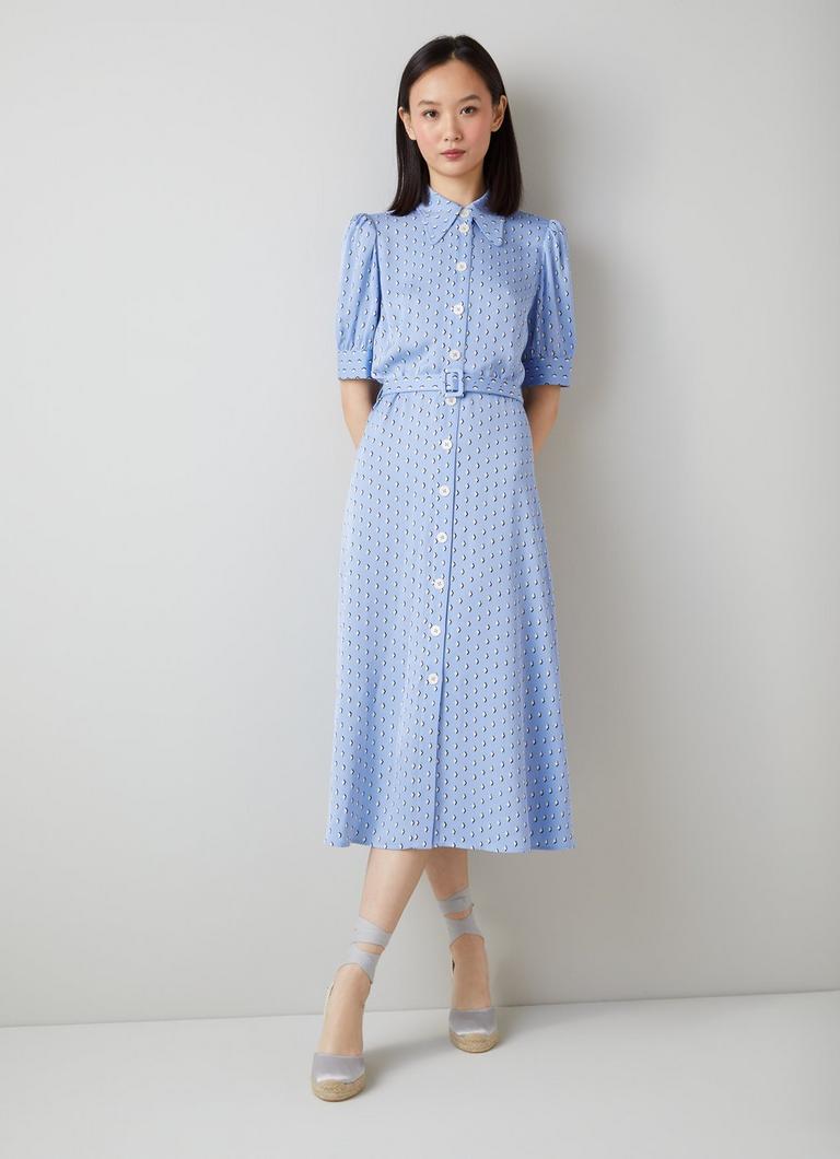 Valerie Blue and Cream Graphic Diamond Print Shirt Dress The Archive Sale L.K.Bennett London