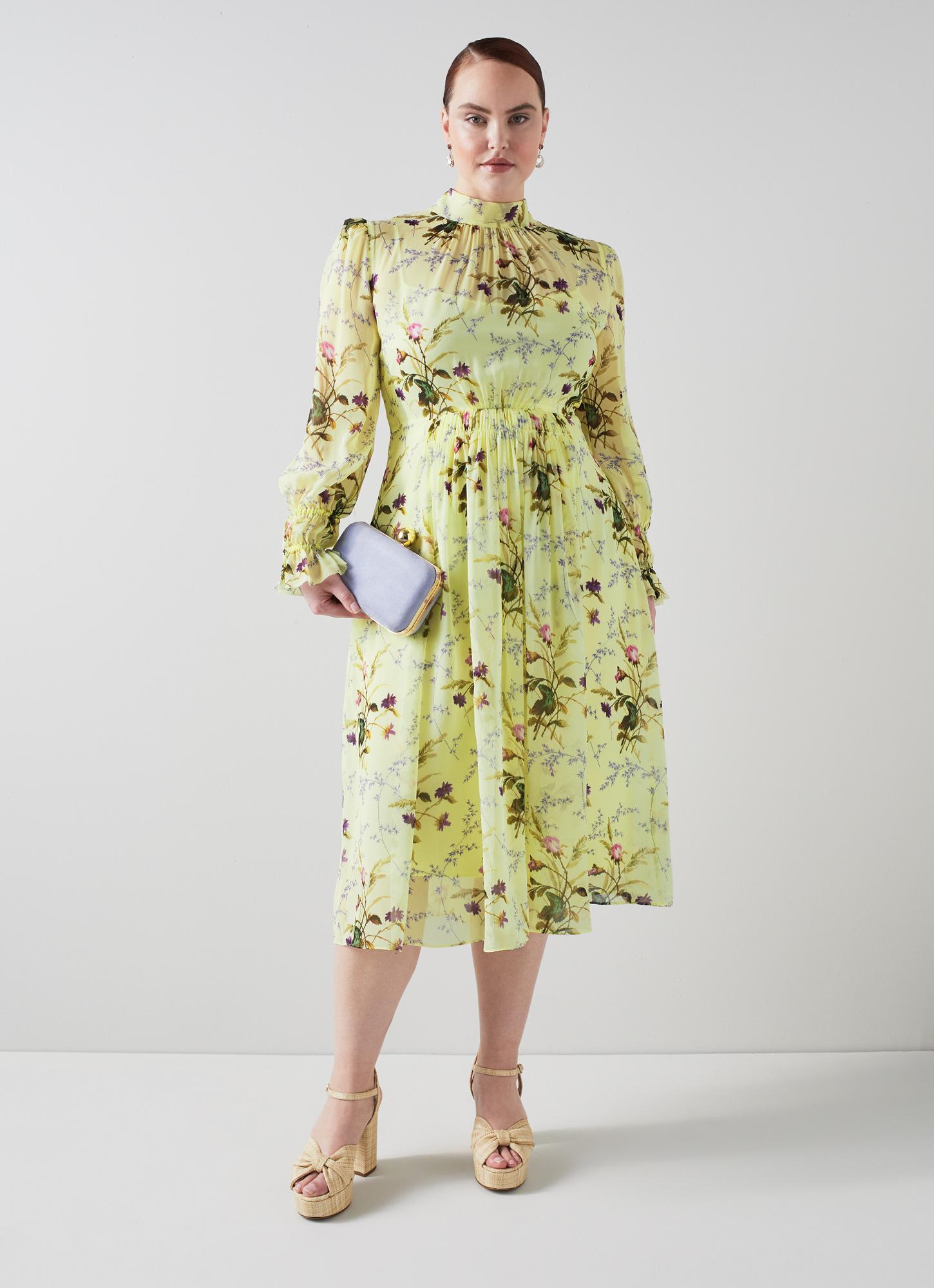 L.K.Bennett Eloise Meadow Scene Silk Dress, Yellow