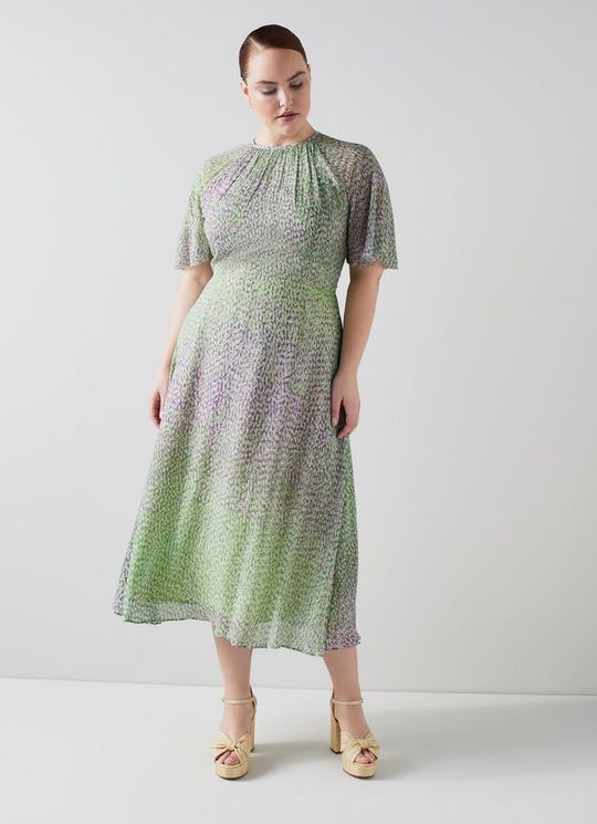 L.K.Bennett Elowen Lilac and Green Animal Print Midi Dress, Purple