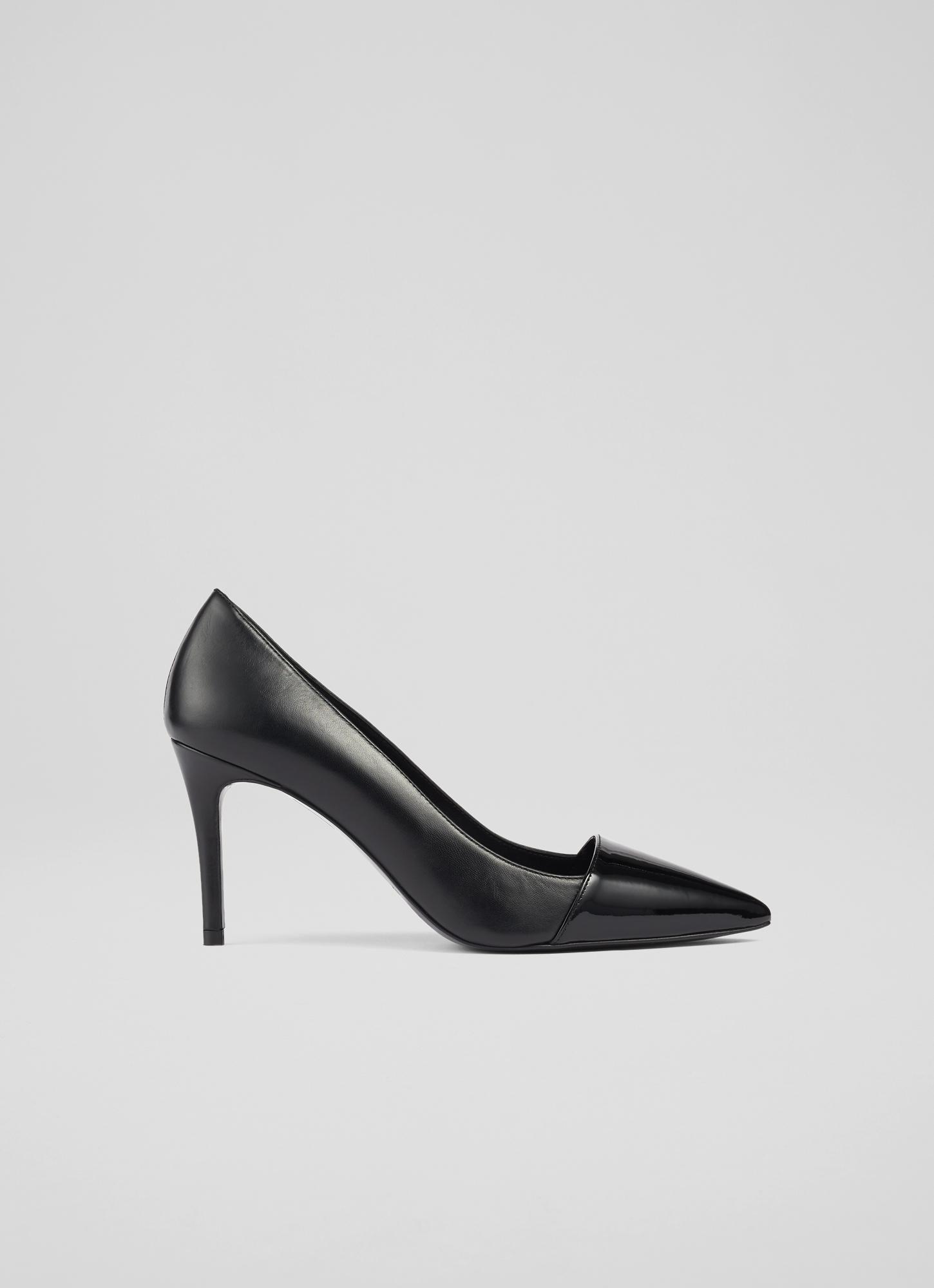 L.K.Bennett Emberlynn Black Leather and Patent Pointed Toe Courts, Black