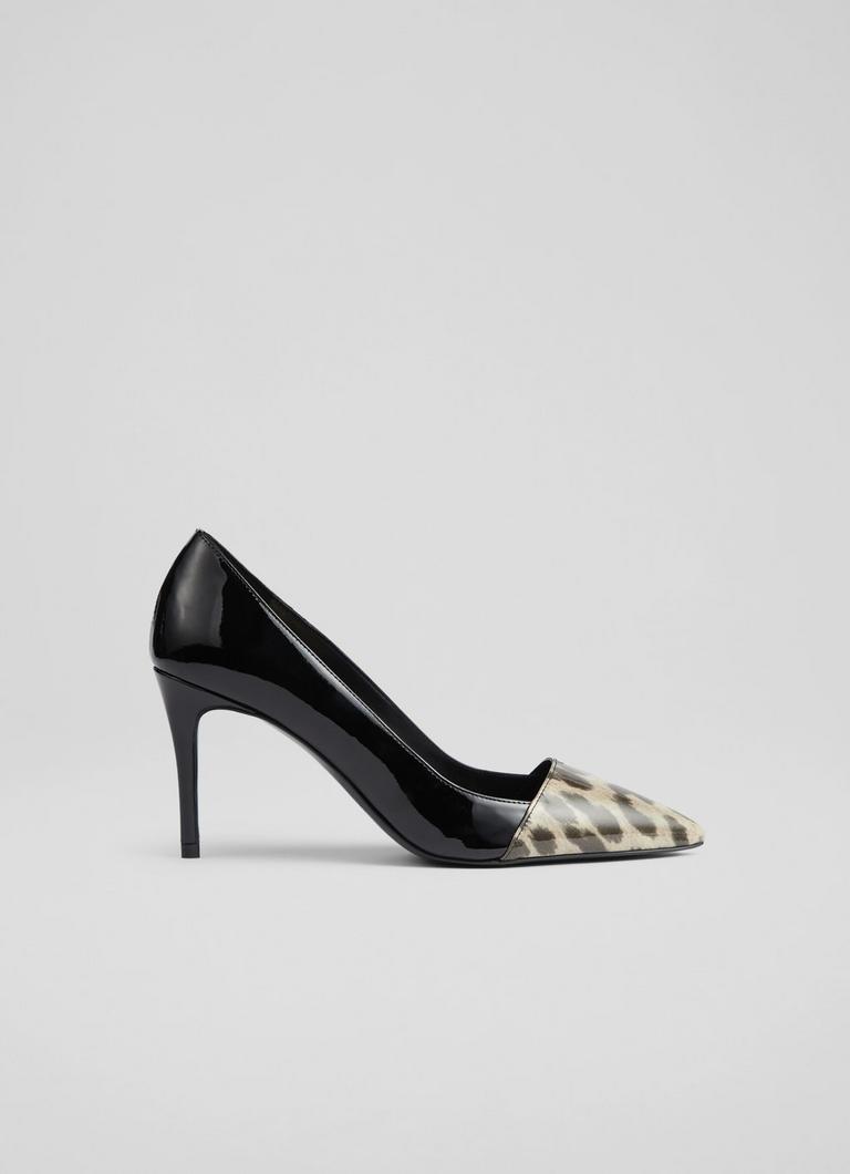 Emberlynn Leopard Vinyl and Black Patent Pointed Toe Courts