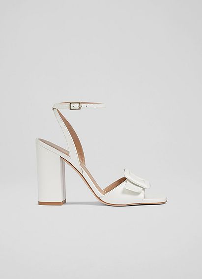 Florance White Leather Buckle-Detail Sandals, White