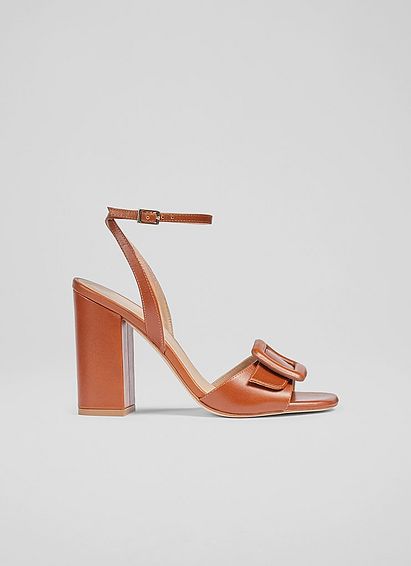 Florance Tan Leather Buckle-Detail Sandals Brown, Brown