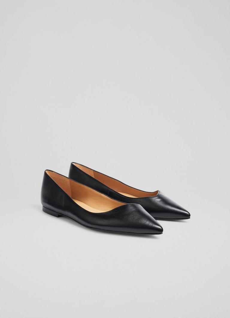 Black leather pointed flats hotsell