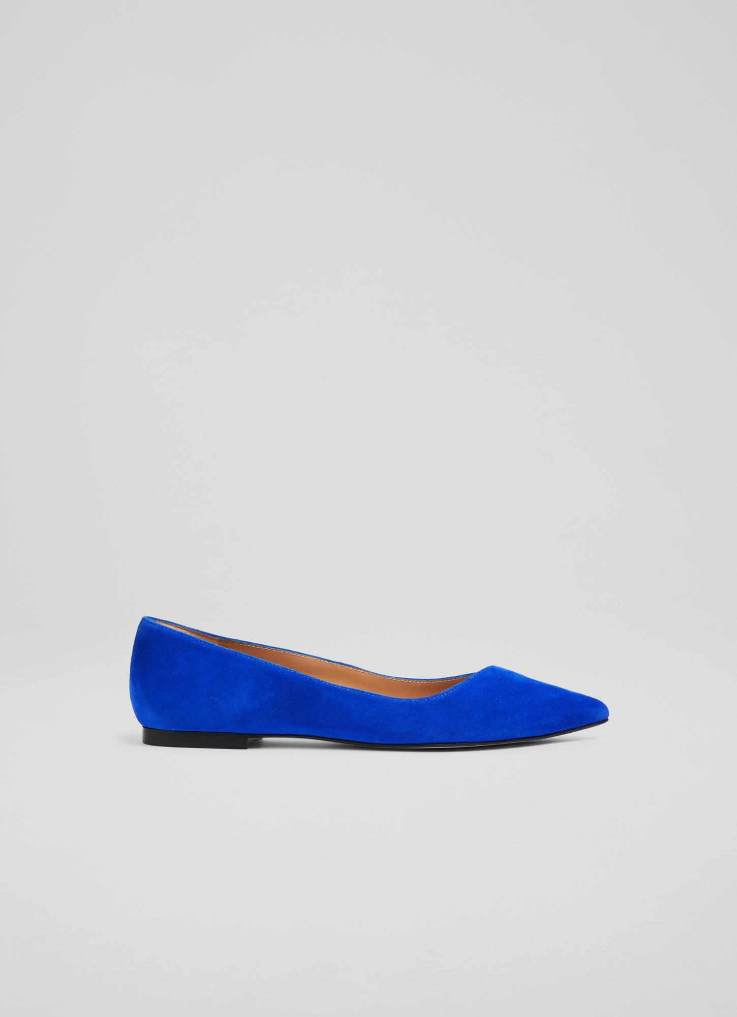 Coral Blue Suede Pointed Flats Sale Collections