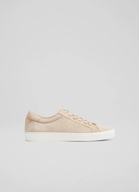 L.K.Bennett Jasper Beige Suede Lace-Up Trainers Trench, Trench