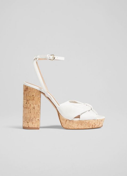 L.K.Bennett Amanda White Leather And Cork Platform Sandals, White