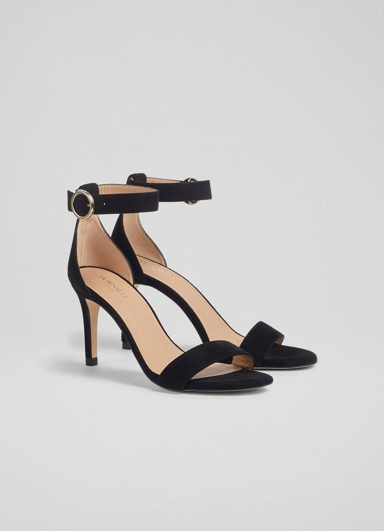 Ivy Black Suede Single Strap Sandals Occasion Shoes