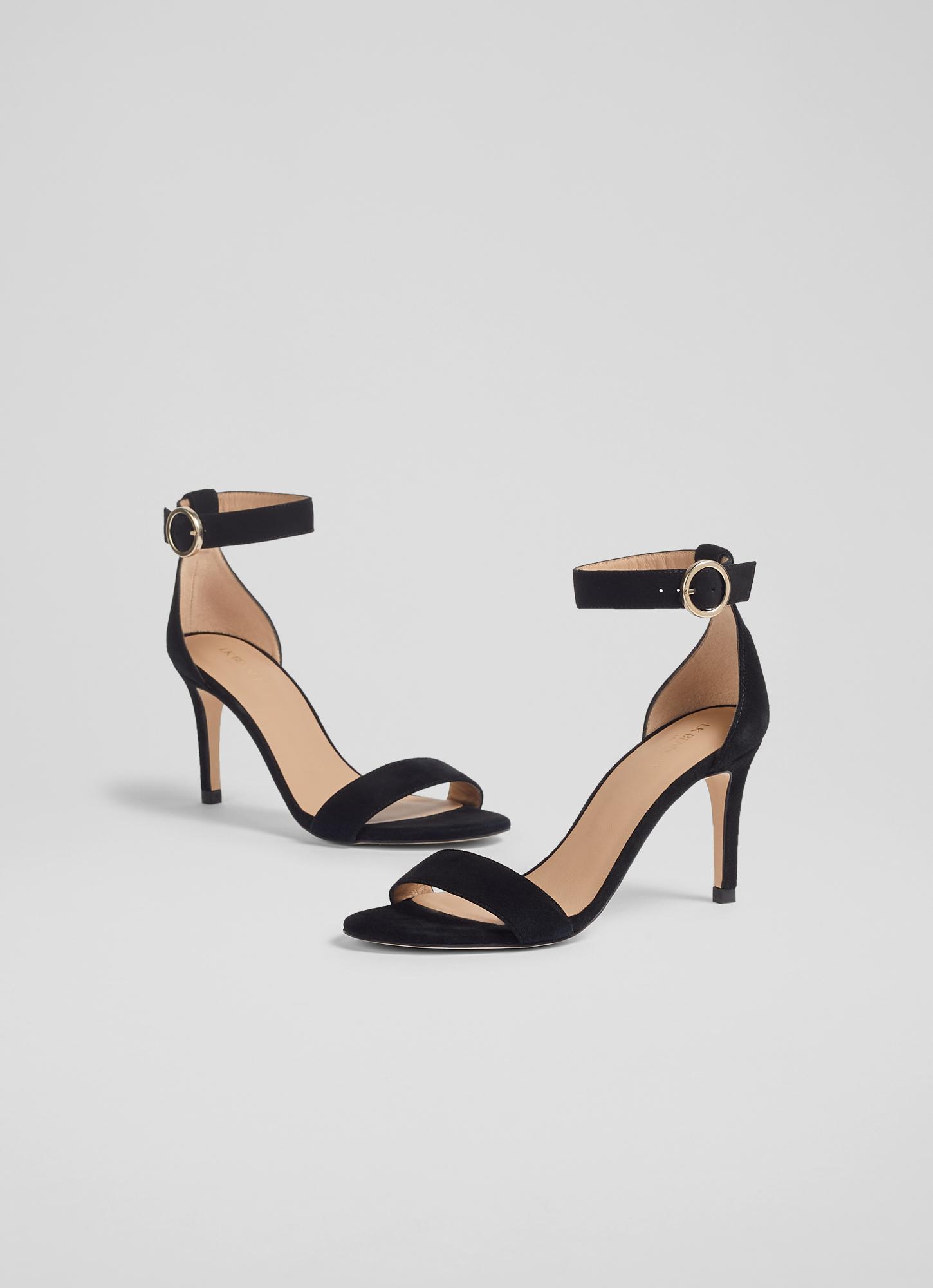 Lullie Black Suede Rhinestone Ankle Strap Pointed-Toe Pumps | Heels, Black  heels, Bow heels