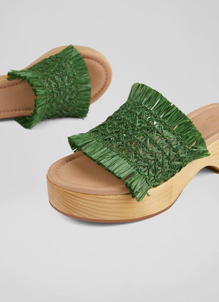 Janae Green Raffia Wooden Flatforms