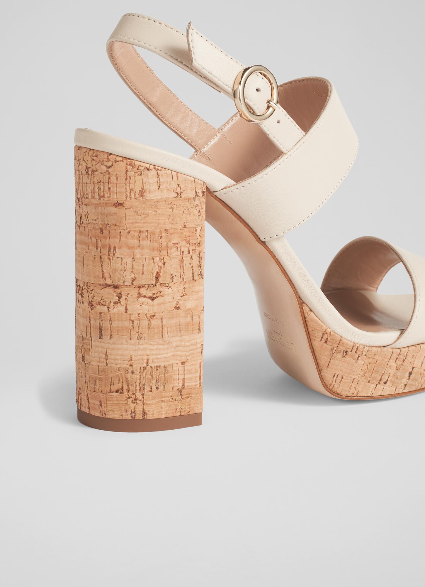 Misty Cream Leather and Cork Platform Sandals Sale Collections