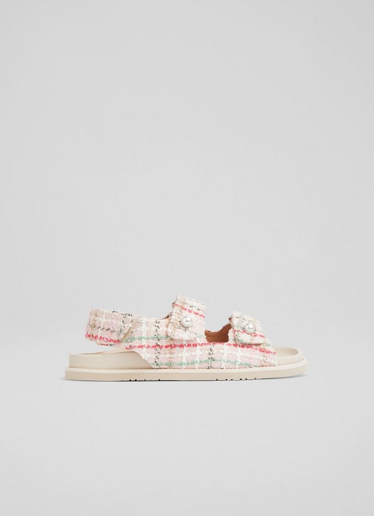 Remi Pink Tweed Footbed Flat Sandals