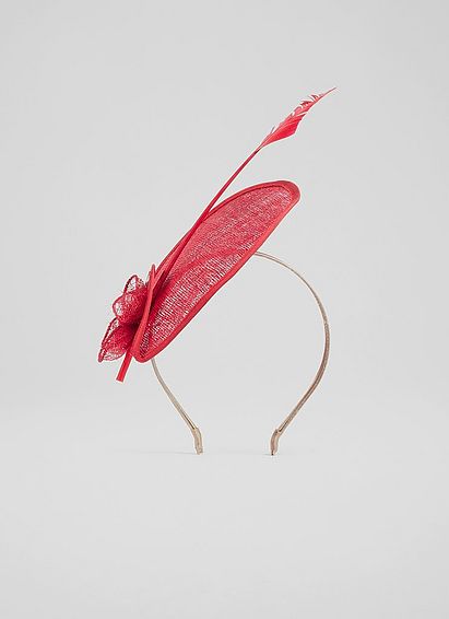 Eileen Red Mesh and Feather Fascinator, Red