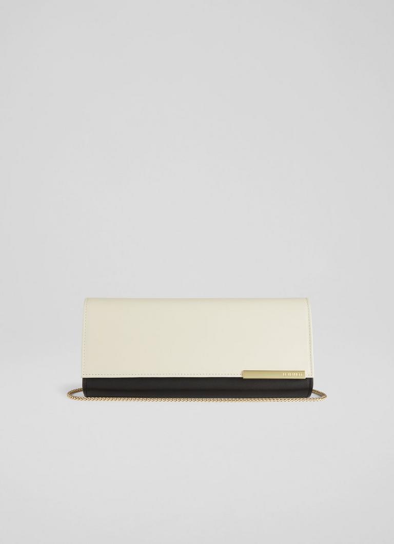 Inga Ecru and Black Leather Clutch Bag Sale Collections L.K