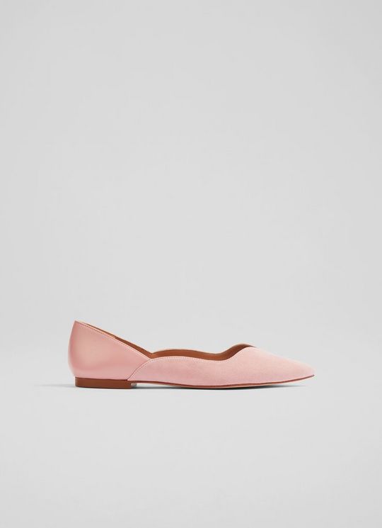 L.K.Bennett Iris Pink Suede and Leather Sweetheart Flats, Bridal Rose