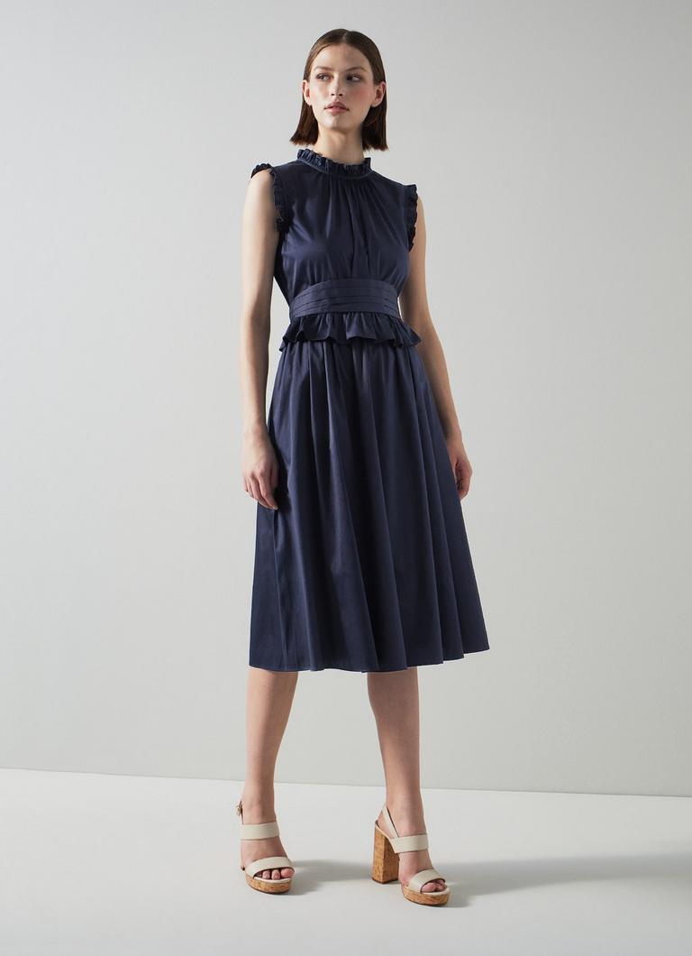 Issy Navy Stretch Cotton Dress Sale Collections L.K.Bennett