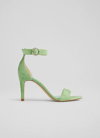 Ivy Green Suede Single Strap Sandals, Green