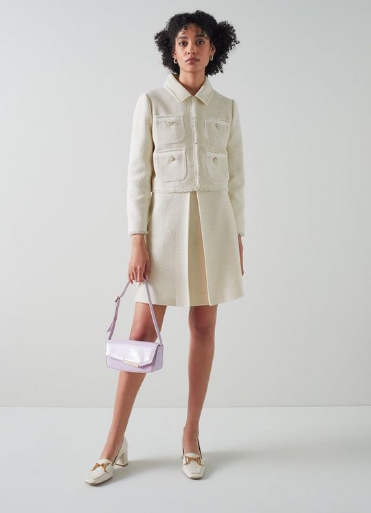 L.K.Bennett Ada Cream and Silver Recycled Cotton Tweed Jacket, Cream Silver