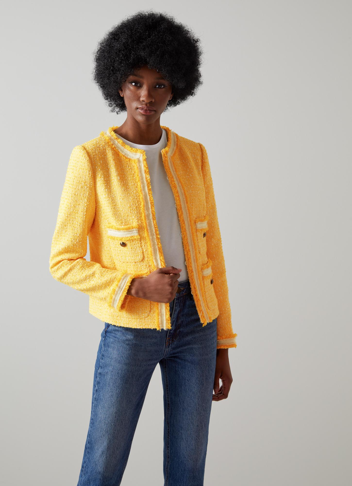 Charlee Yellow Recycled Cotton Blend Tweed Jacket Sale