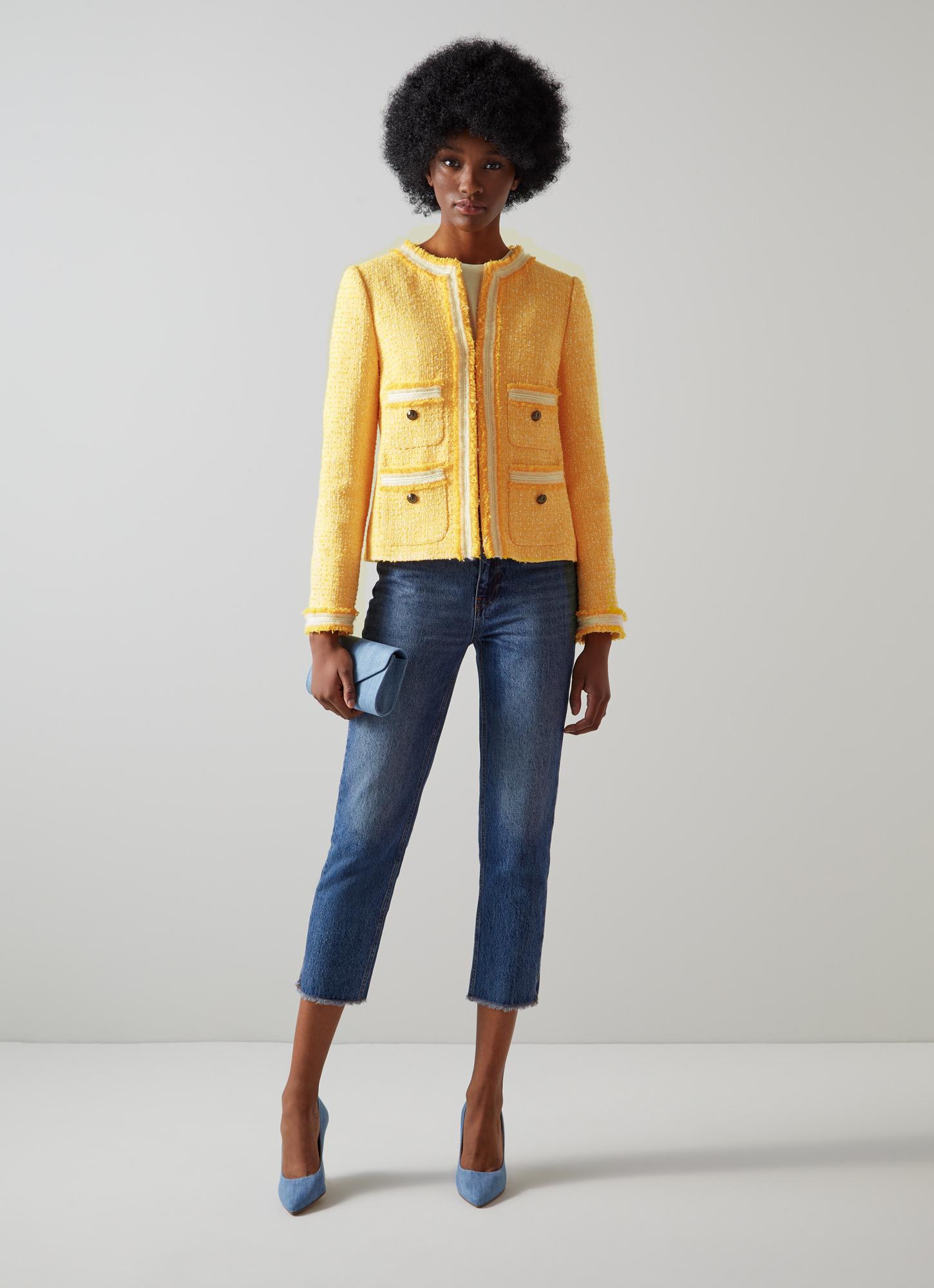 Charlee Yellow Recycled Cotton Blend Tweed Jacket Sale