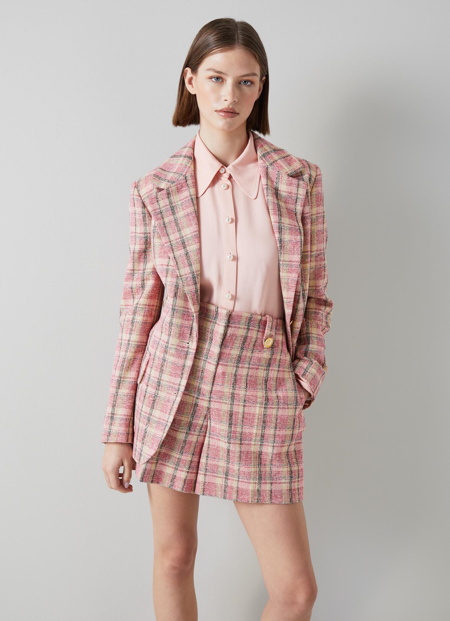 Eliza Pink Cotton-Raffia Blend Check Tweed Jacket | Clothing