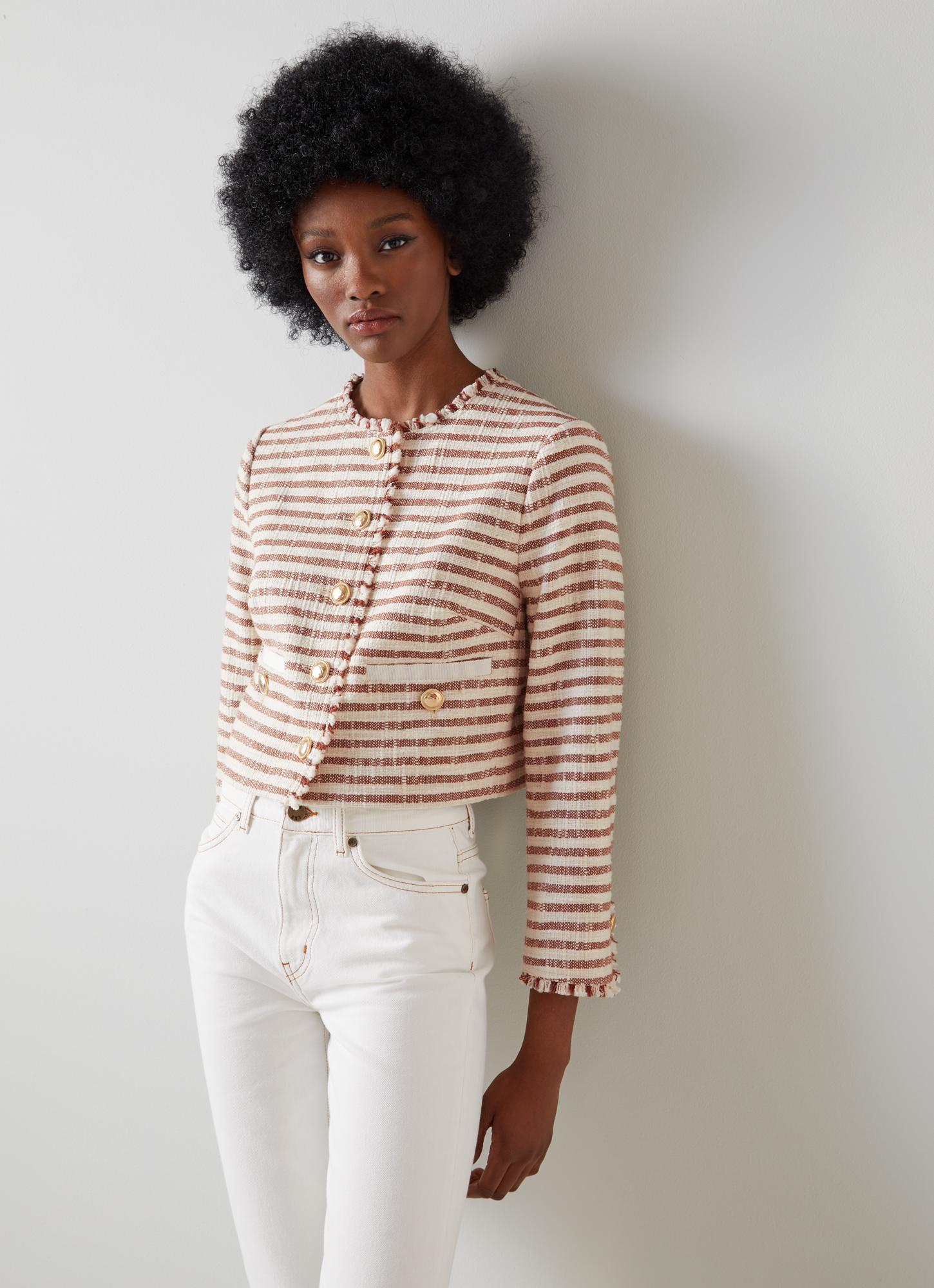 Oxlade Brown and Cream Stripe Italian Tweed Jacket | Clothing