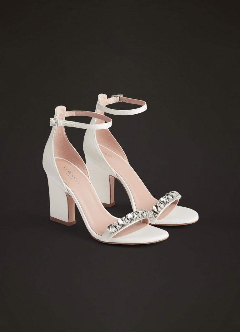 Ivory satin top block heel sandals