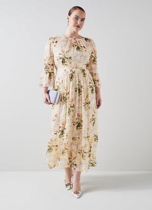 Lourdes Cream Meadow Scene Silk-Blend Devoré Maxi Dress