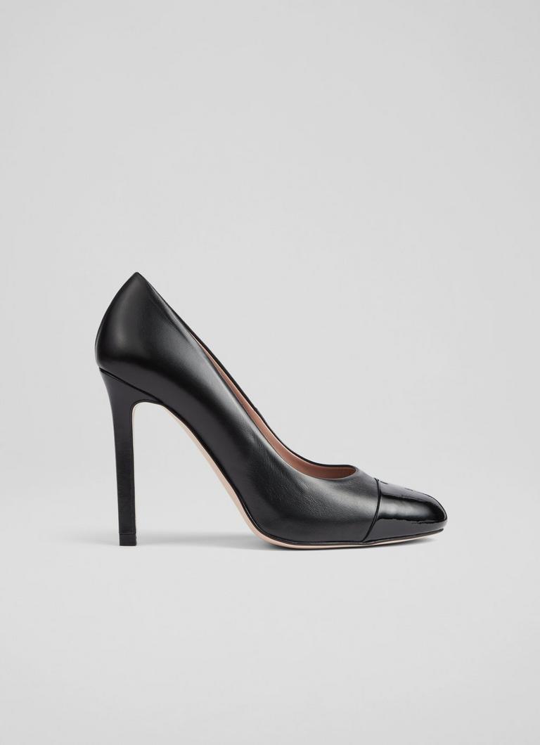 Mylah Black Leather and Patent Concealed Platform Courts Sale Collections L.K.Bennett London