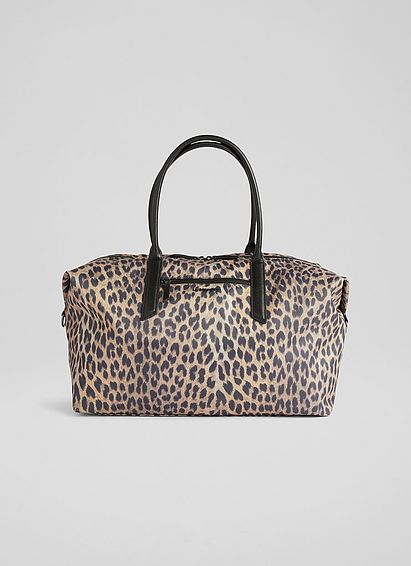 Mayla Leopard Print Nylon Weekend Bag, Leopard