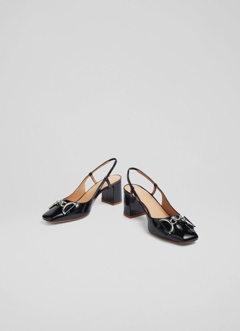Kaylee Black Patent Leather Snaffle Slingbacks Sale
