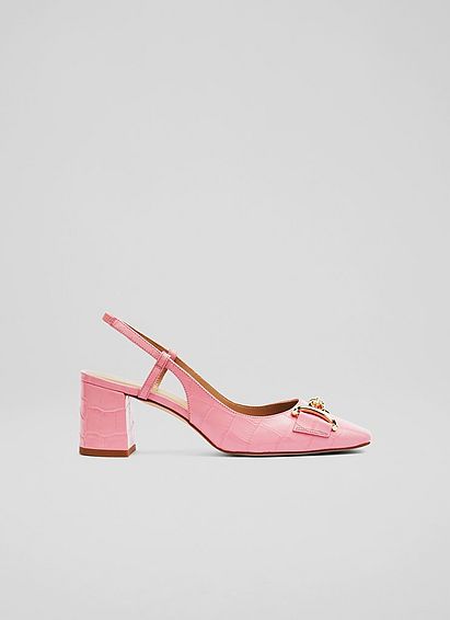 Kaylee Pink Croc-Effect Leather Snaffle Slingbacks, Pink