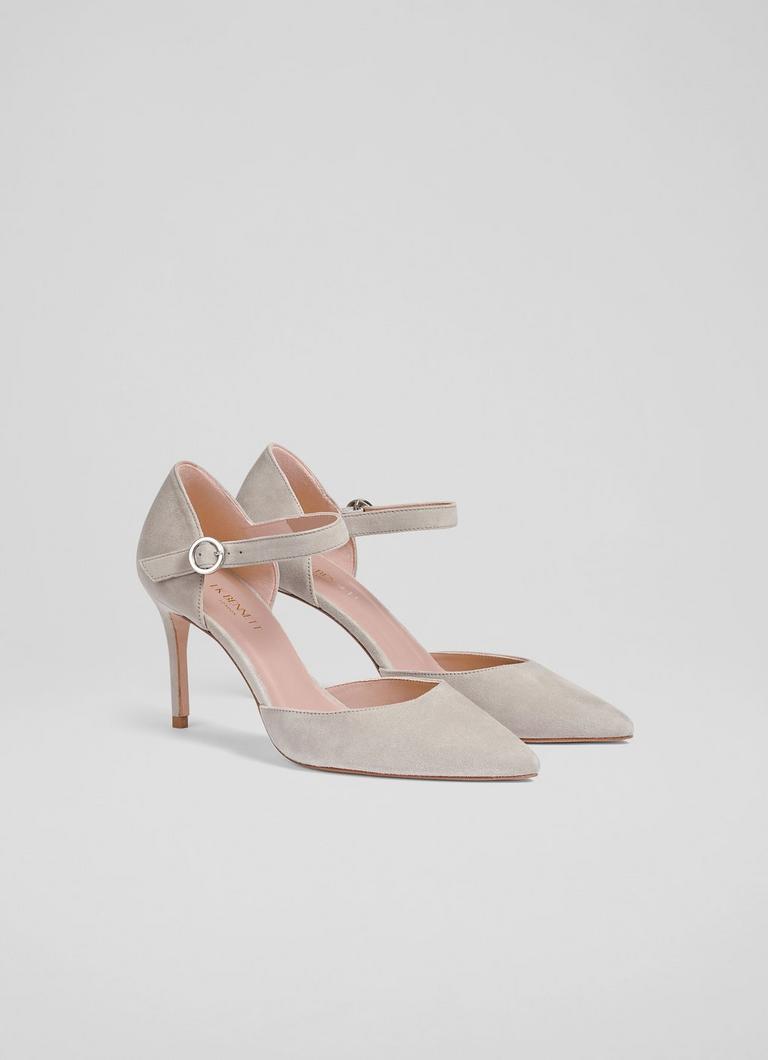 Grey suede 2025 strappy heels