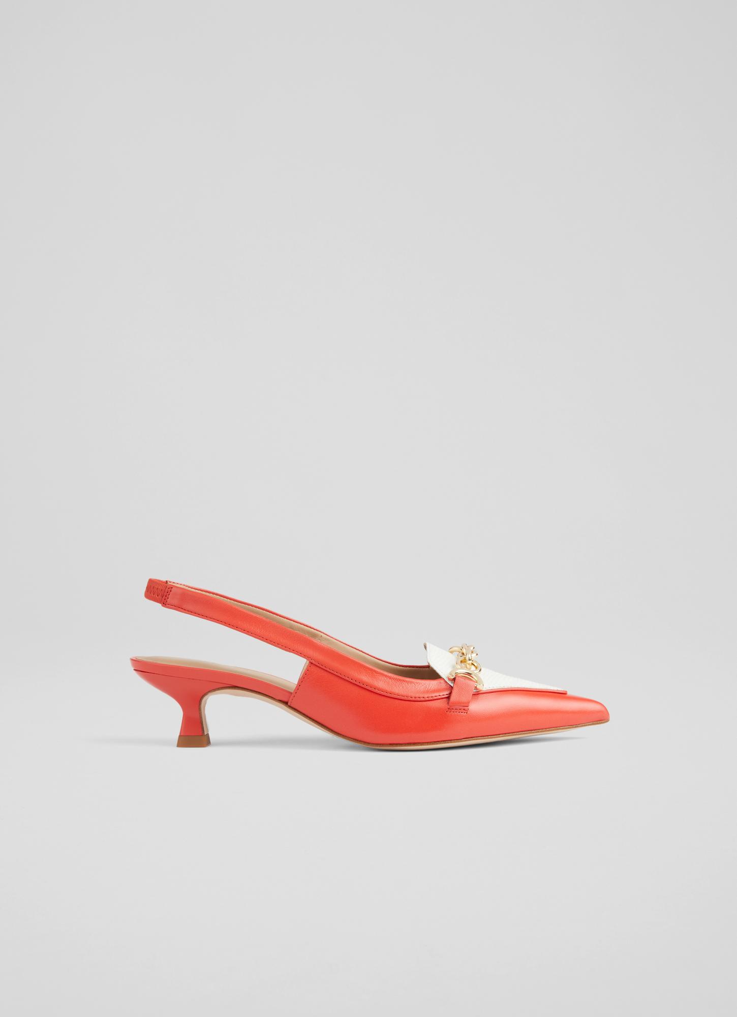 Reagan Red and Ivory Lizard-Effect Leather Kitten Heel Slingbacks, Red