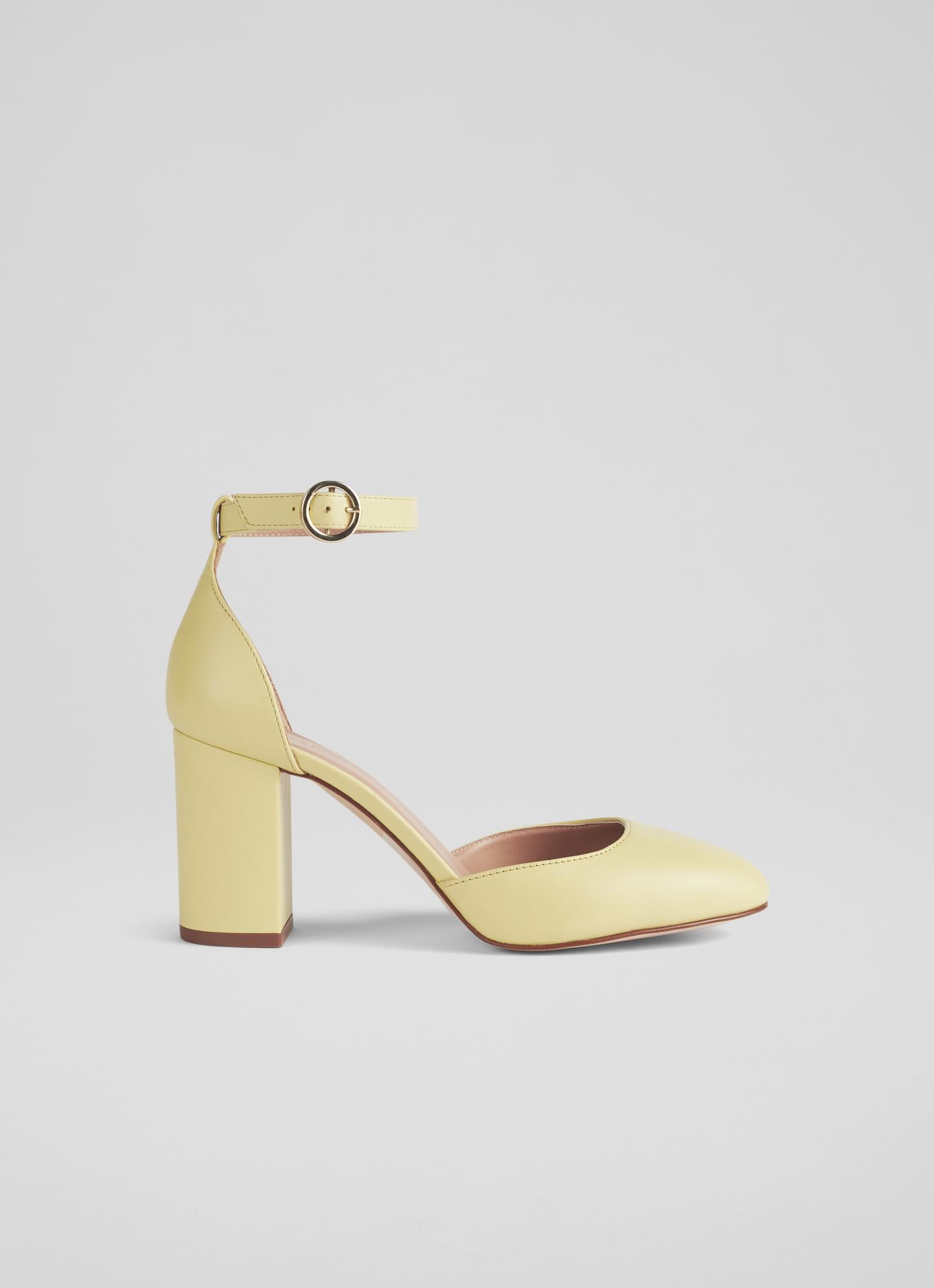 Toe Simmi Shoes Block Heels Simmi Pale Yellow Leather Mary Jane