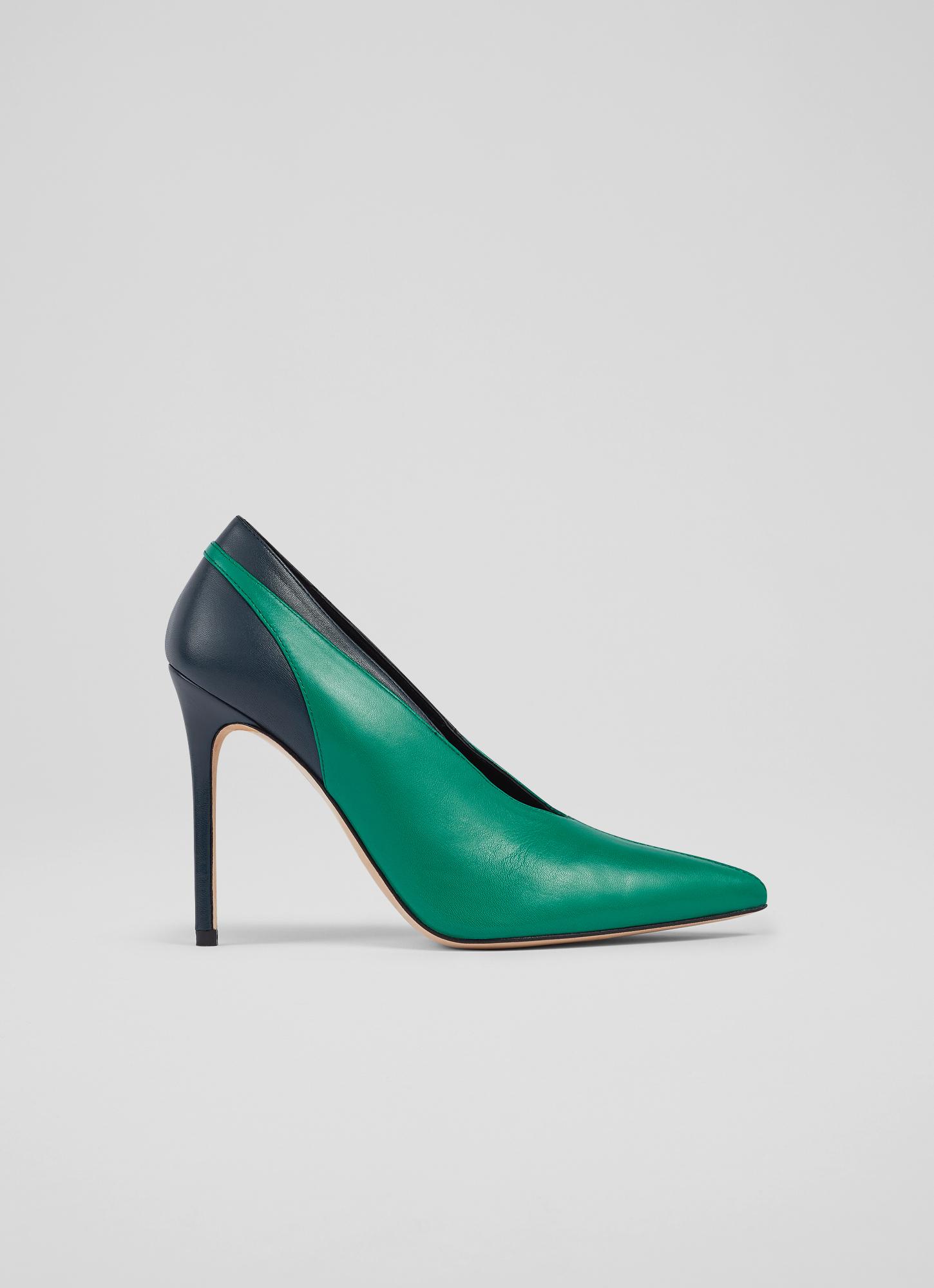 Quinny Green and Navy Leather High Topline Courts Sale - Main Image