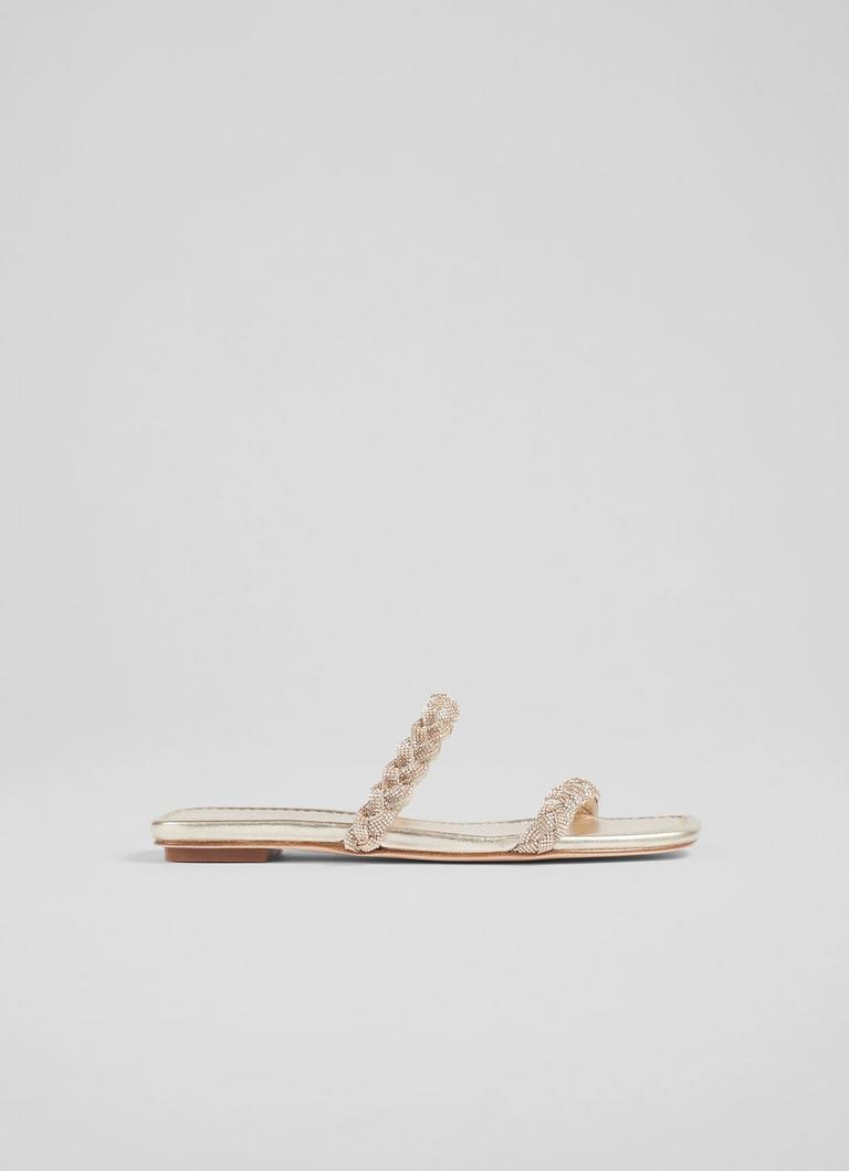 Ria Gold Leather and Crystal Plaited Flat Sandals Sale Collections L.K.Bennett London