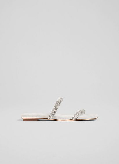 Ria Silver Suede and Crystal Plaited Flat Sandals, Silver