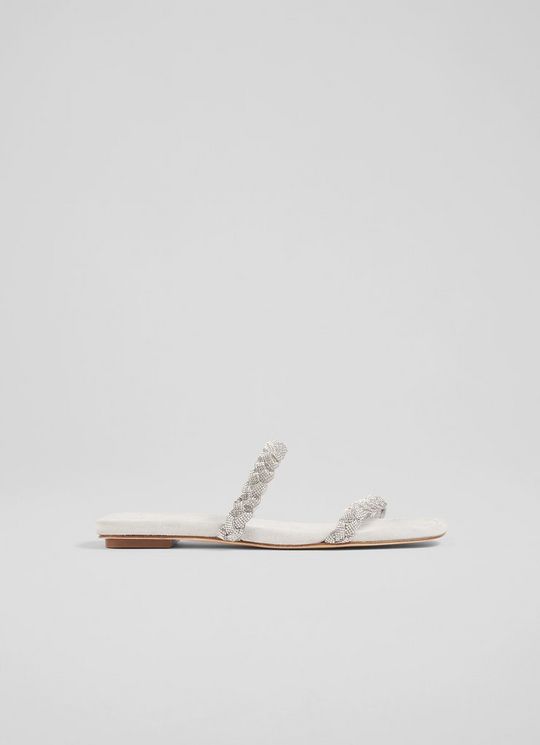 L.K.Bennett Ria Silver Suede and Crystal Plaited Flat Sandals, Silver