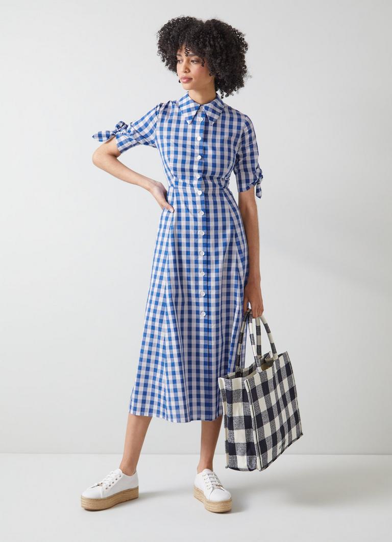 Saffron Blue and White Check Cotton Shirt Dress The Archive Sale L.K.Bennett London