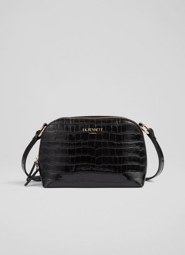 Hudson Black Croc-Effect Leather Cross-Body Bag Cross-Body Bags