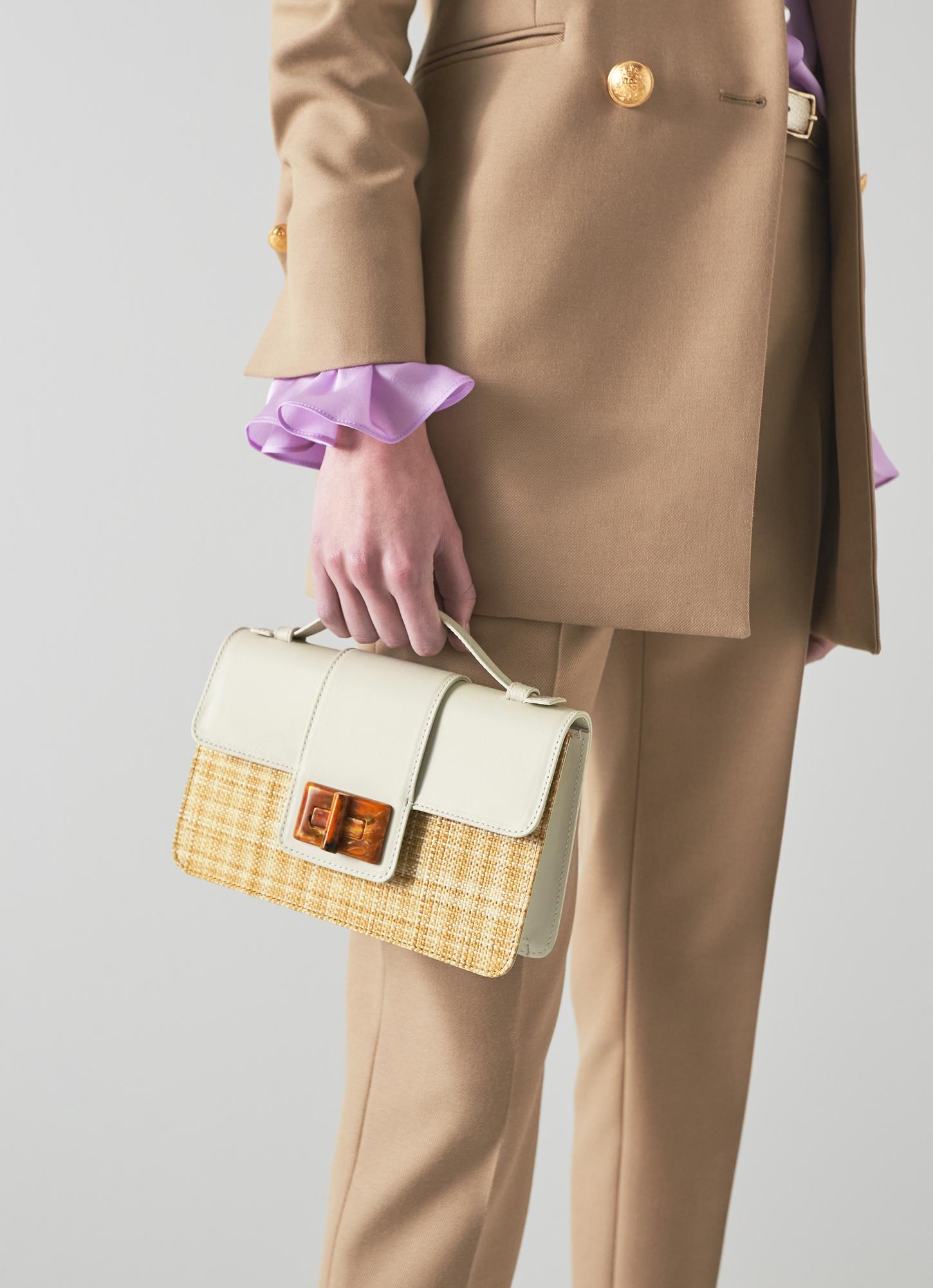 Roxy Cream Leather and Raffia Shoulder Bag Cross Body Bags Handbags Collections L.K.Bennett London