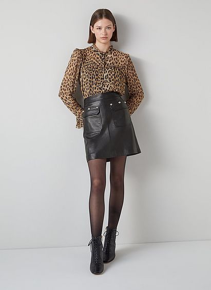 Anais Black Leather Studded Mini Skirt, Black