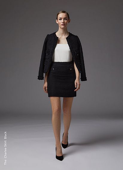 Charlee Black Recycled Cotton Blend Tweed Skirt, Black