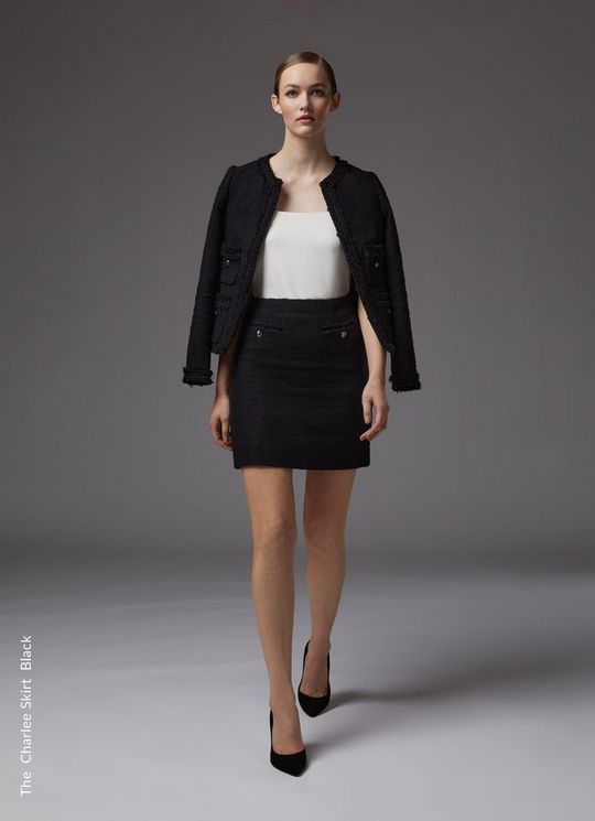 L.K.Bennett Charlie Black Recycled Cotton Blend Tweed Skirt, Black