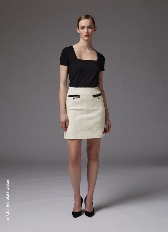 L.K.Bennett Charlie White Recycled Cotton Blend Tweed Skirt, Cream