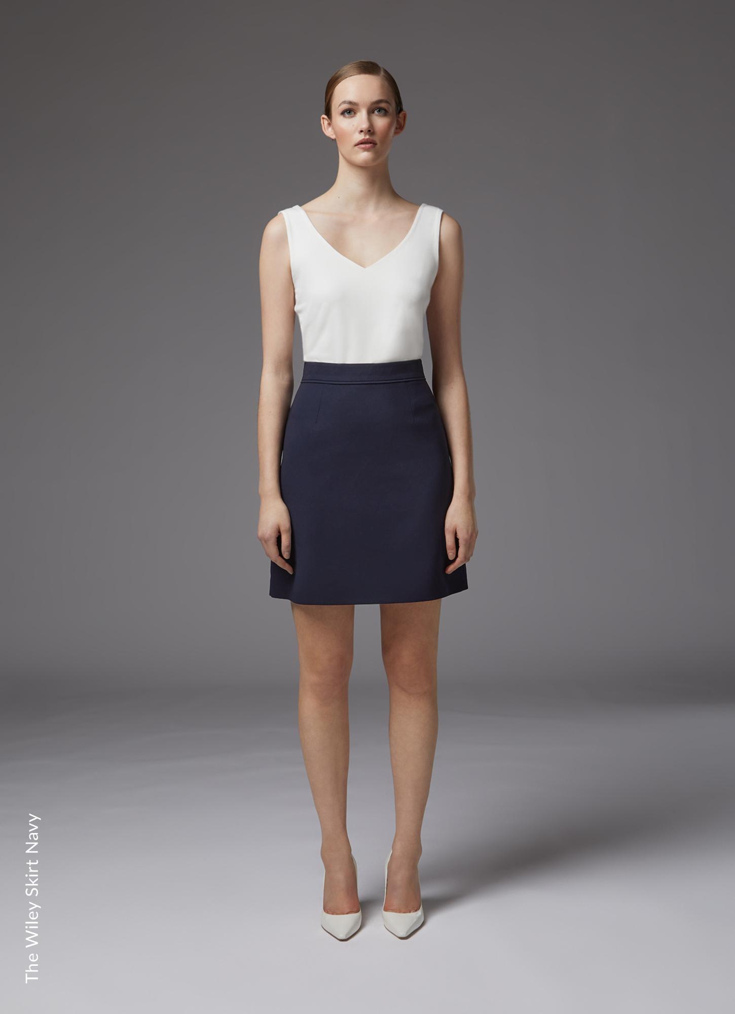 Wiley Navy Recycled Crepe Pencil Skirt